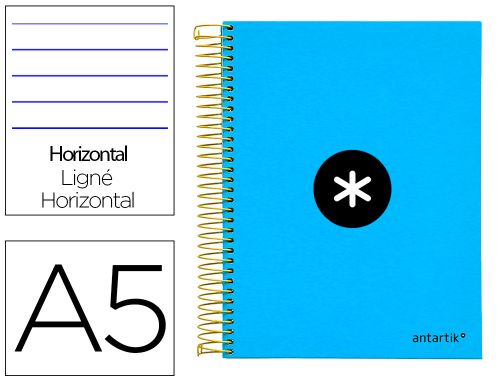 Caderno espiral din a5 antartik capa forrada 120 f 100 gr pautado 5 bandas de cores 6 furos cor azul ,  , 74552 , 8423473745520